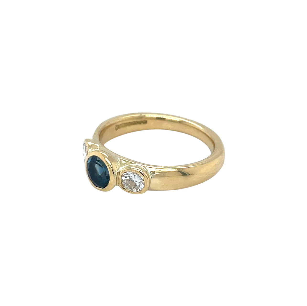18ct Yellow Gold Sapphire & Diamond Three Stone Ring (N)