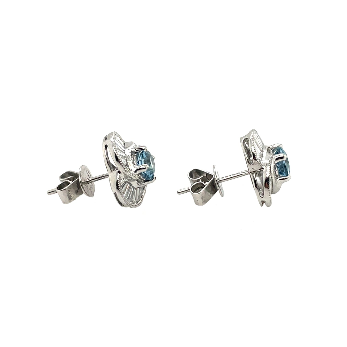 18ct White Gold Aquamarine & Diamond Cluster Stud Earrings