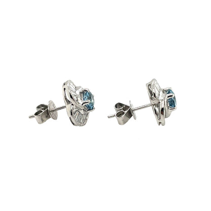 18ct White Gold Aquamarine & Diamond Cluster Stud Earrings