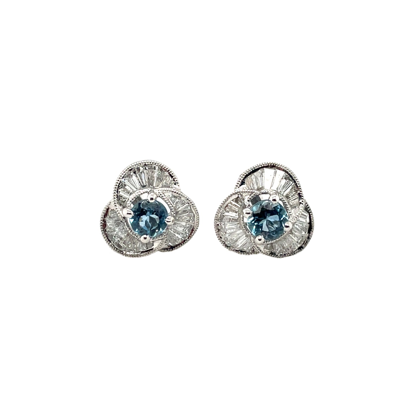 18ct White Gold Aquamarine & Diamond Cluster Stud Earrings