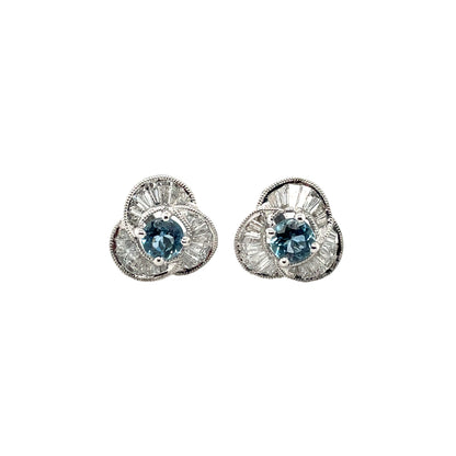 18ct White Gold Aquamarine & Diamond Cluster Stud Earrings