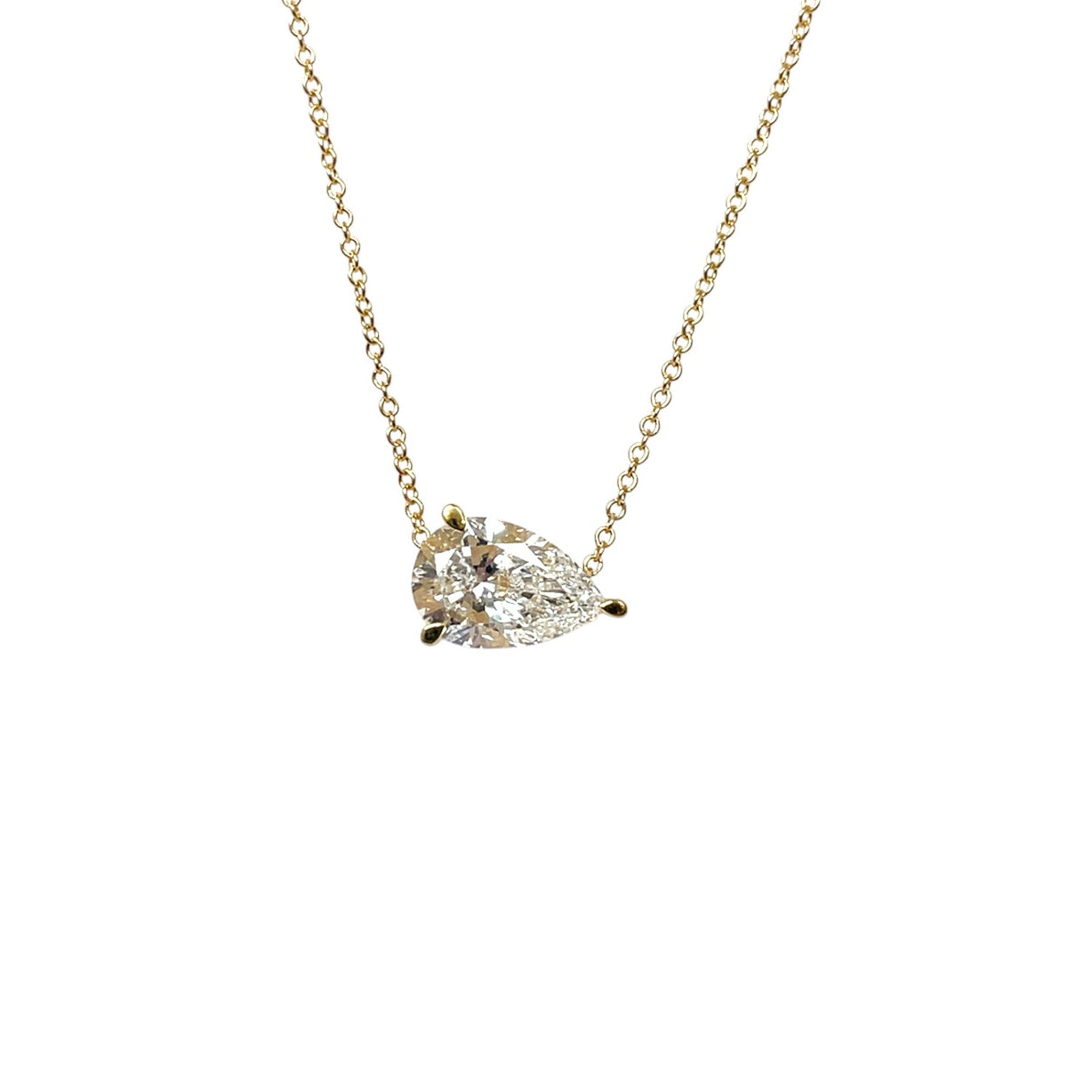 18ct Yellow Gold Pear Cut Lab Grown Diamond Pendant & Chain (18")