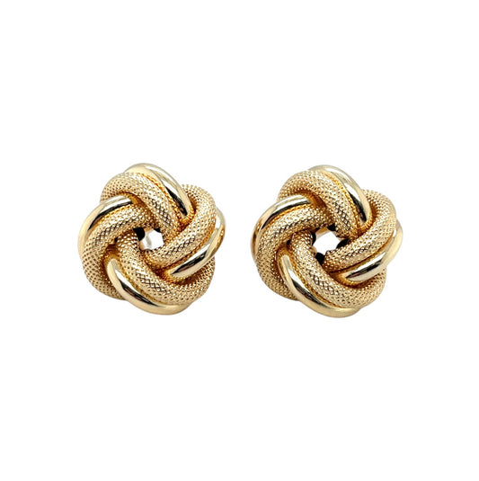 18ct Yellow Gold Polished & Textured Knot Stud Earrings