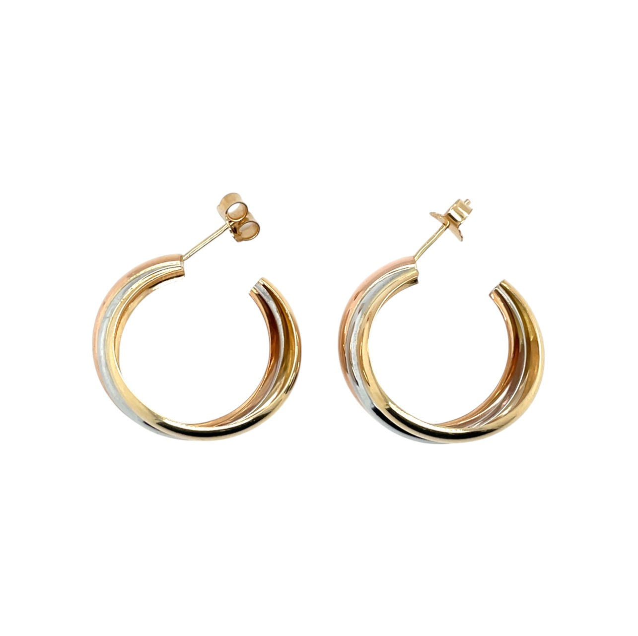 18ct Three Colour Gold Half Hoop Stud Earrings