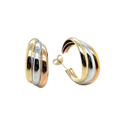 18ct Three Colour Gold Half Hoop Stud Earrings