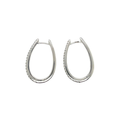 18ct White Gold Oval Diamond Hoop Earrings