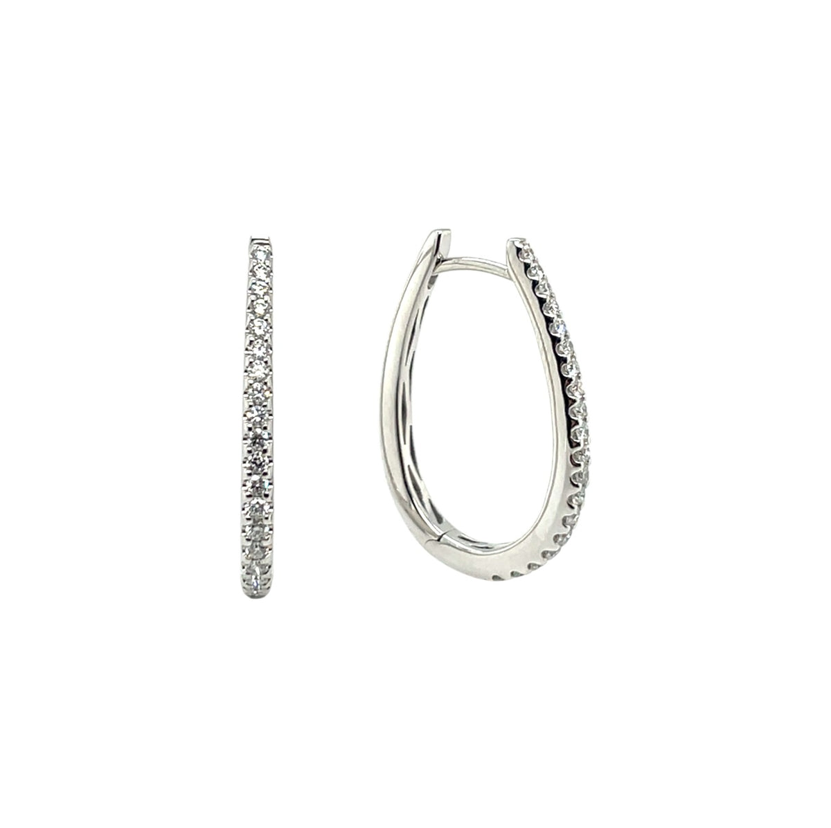 18ct White Gold Oval Diamond Hoop Earrings
