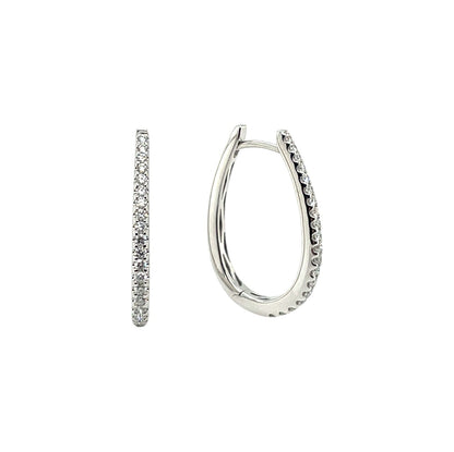 18ct White Gold Oval Diamond Hoop Earrings