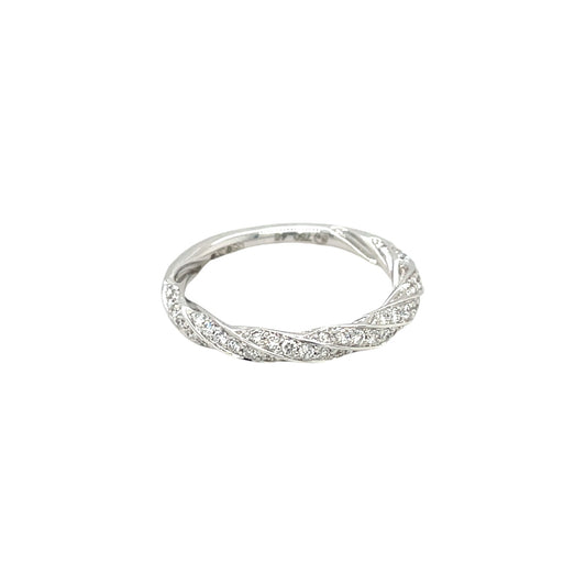 18ct White Gold Diamond Twist Half-Set Eternity Ring (O)