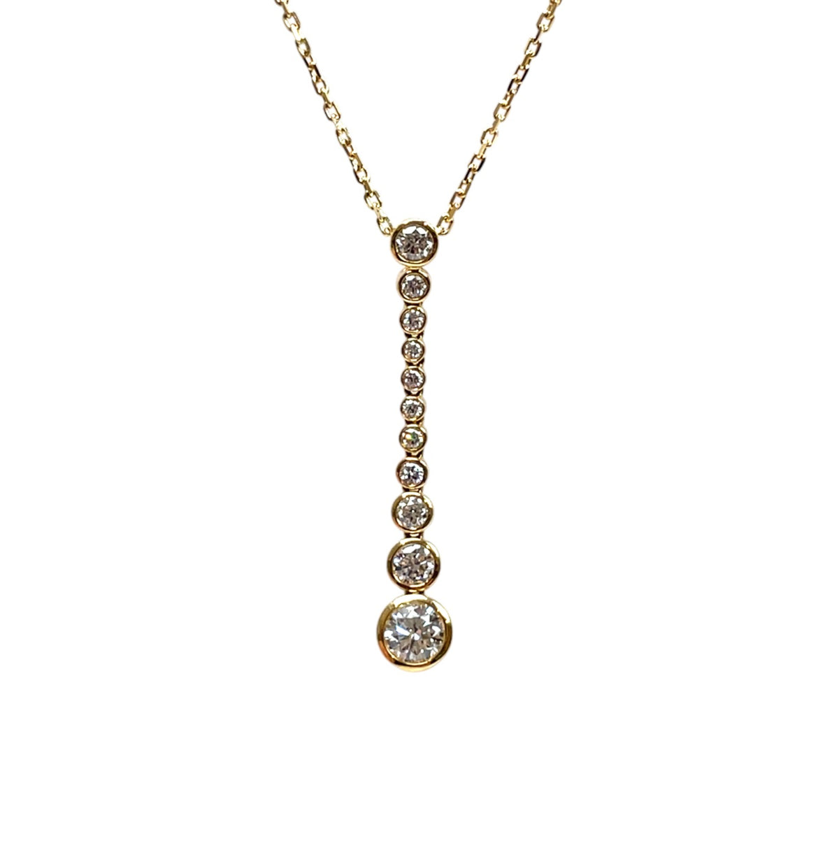 18ct Yellow Gold Diamond Bubble Rubover Pendant & Chain (18")