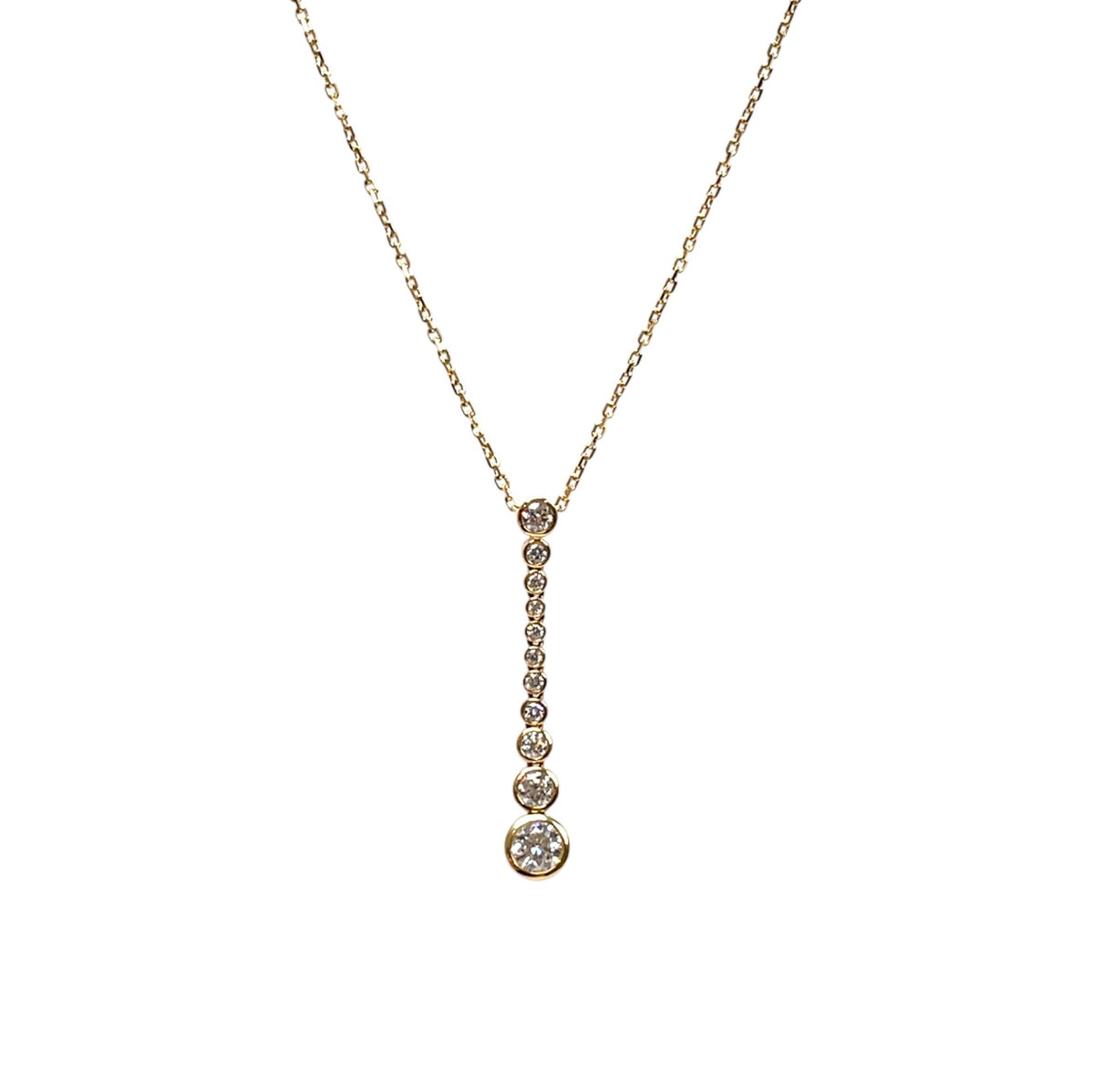 18ct Yellow Gold Diamond Bubble Rubover Pendant & Chain (18")