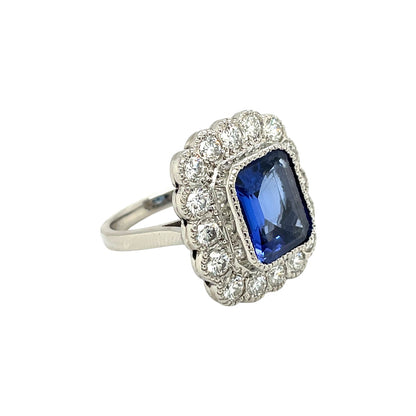 Platinum Tanzanite & Diamond Halo Ring (L)