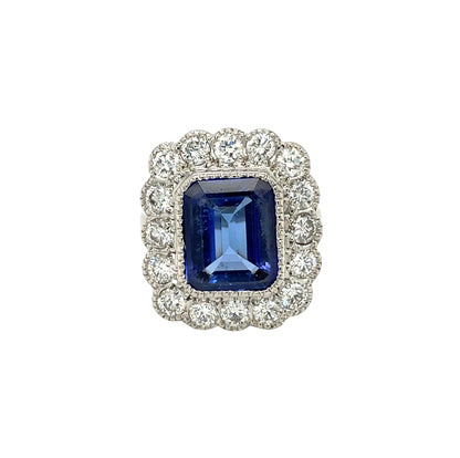 Platinum Tanzanite & Diamond Halo Ring (L)