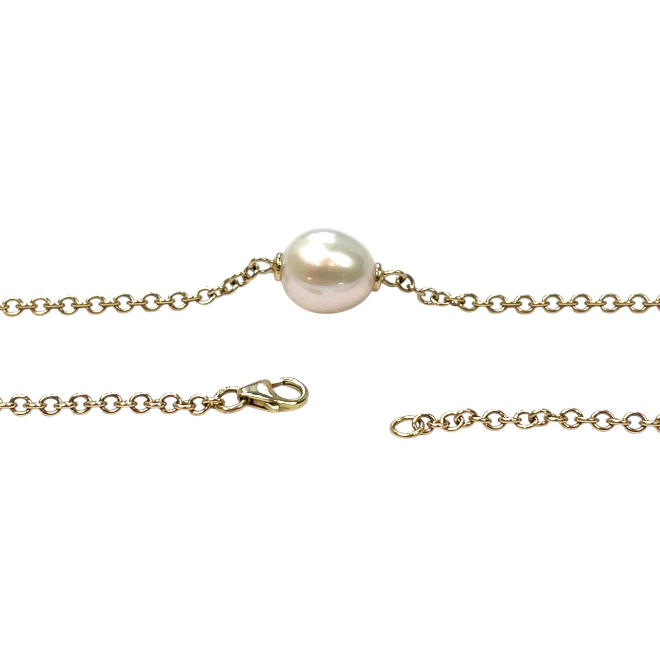 9ct Yellow Gold Oval Pearl Chain Necklace (20")
