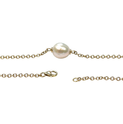 9ct Yellow Gold Oval Pearl Chain Necklace (20")