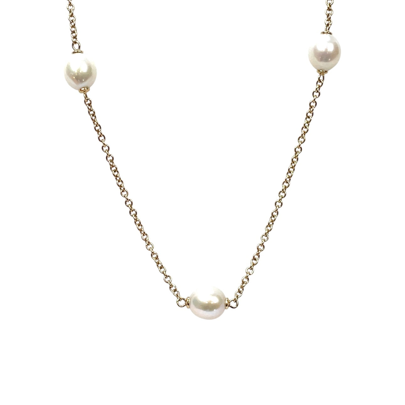 9ct Yellow Gold Oval Pearl Chain Necklace (20")