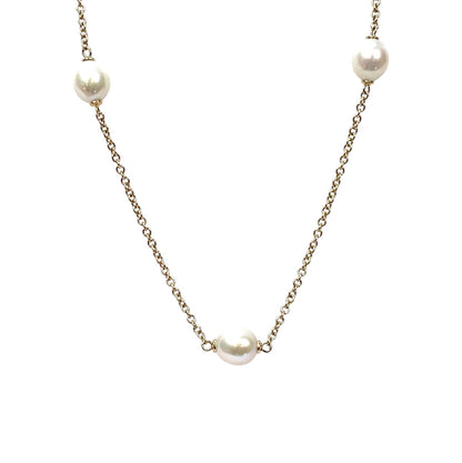 9ct Yellow Gold Oval Pearl Chain Necklace (20")
