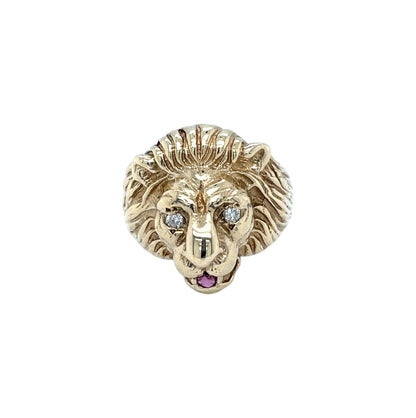 14ct Yellow Gold Lion Head Ring (M)