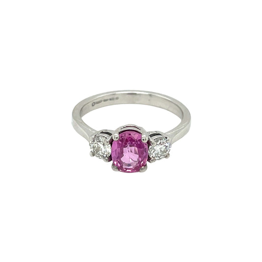 18ct White Gold Sapphire & Diamond Three-Stone Ring (O)