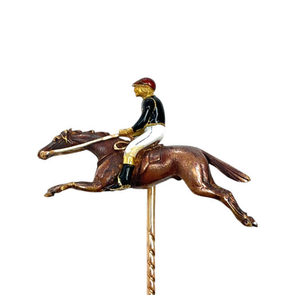 18ct & 15ct Yellow Gold Race Horse & Jockey Stick Pin