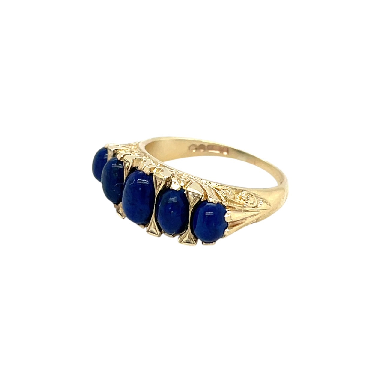 9ct Yellow Gold Lapis Carved Head Ring (M)