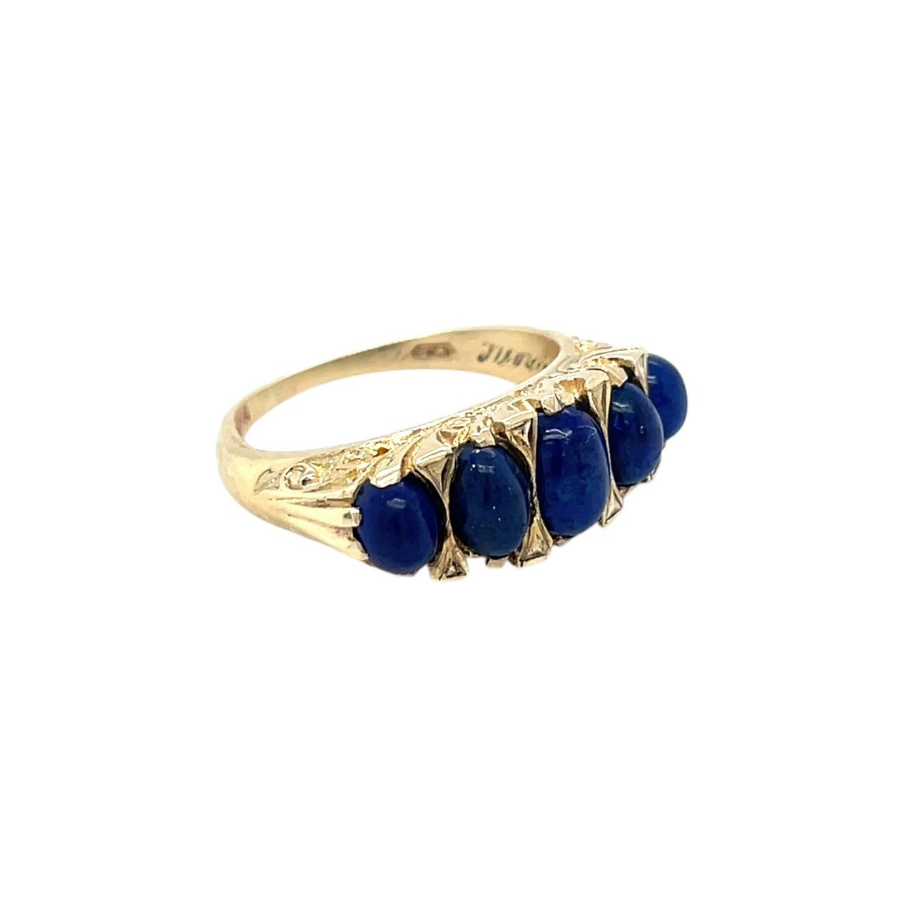 9ct Yellow Gold Lapis Carved Head Ring (M)