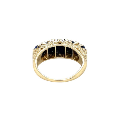 9ct Yellow Gold Lapis Carved Head Ring (M)