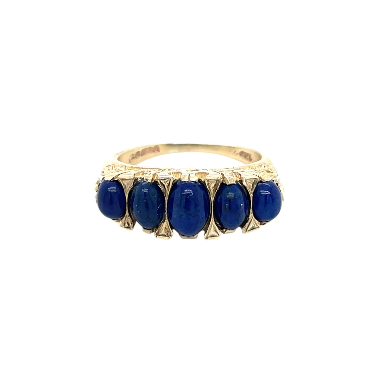 9ct Yellow Gold Lapis Carved Head Ring (M)