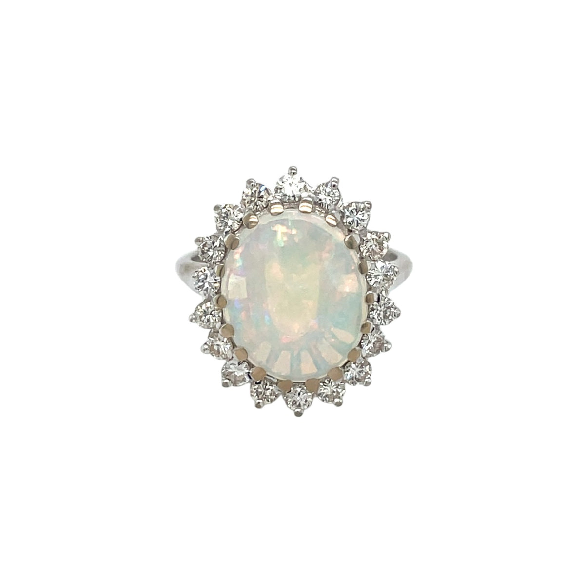 18ct White Gold Opal & Diamond Cluster Ring (L1/2)