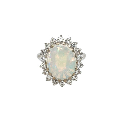 18ct White Gold Opal & Diamond Cluster Ring (L1/2)