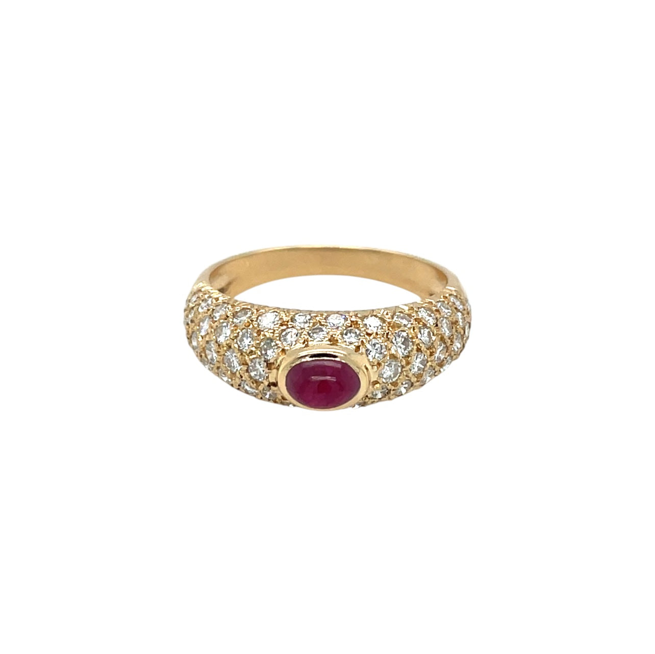 18ct Yellow Gold Ruby & Diamond Pavé Ring (N)
