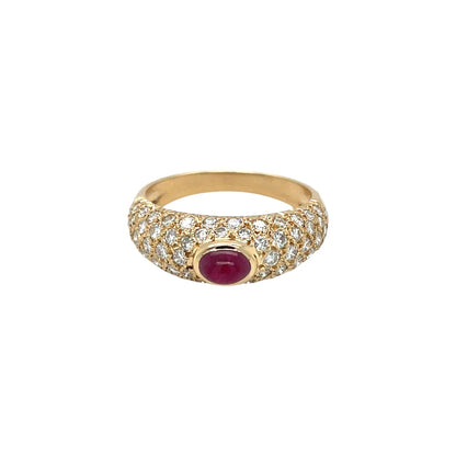 18ct Yellow Gold Ruby & Diamond Pavé Ring (N)