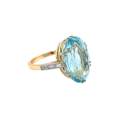 14ct Yellow & White Gold Aquamarine & Diamond Ring (M)