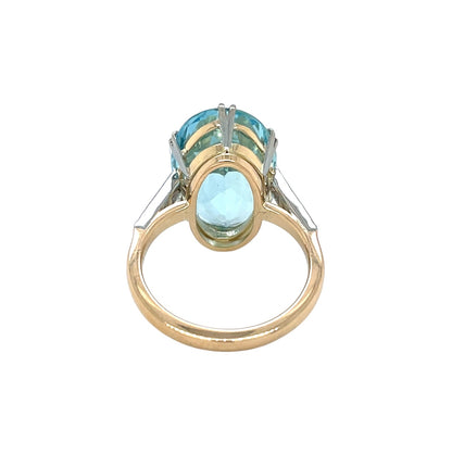 14ct Yellow & White Gold Aquamarine & Diamond Ring (M)