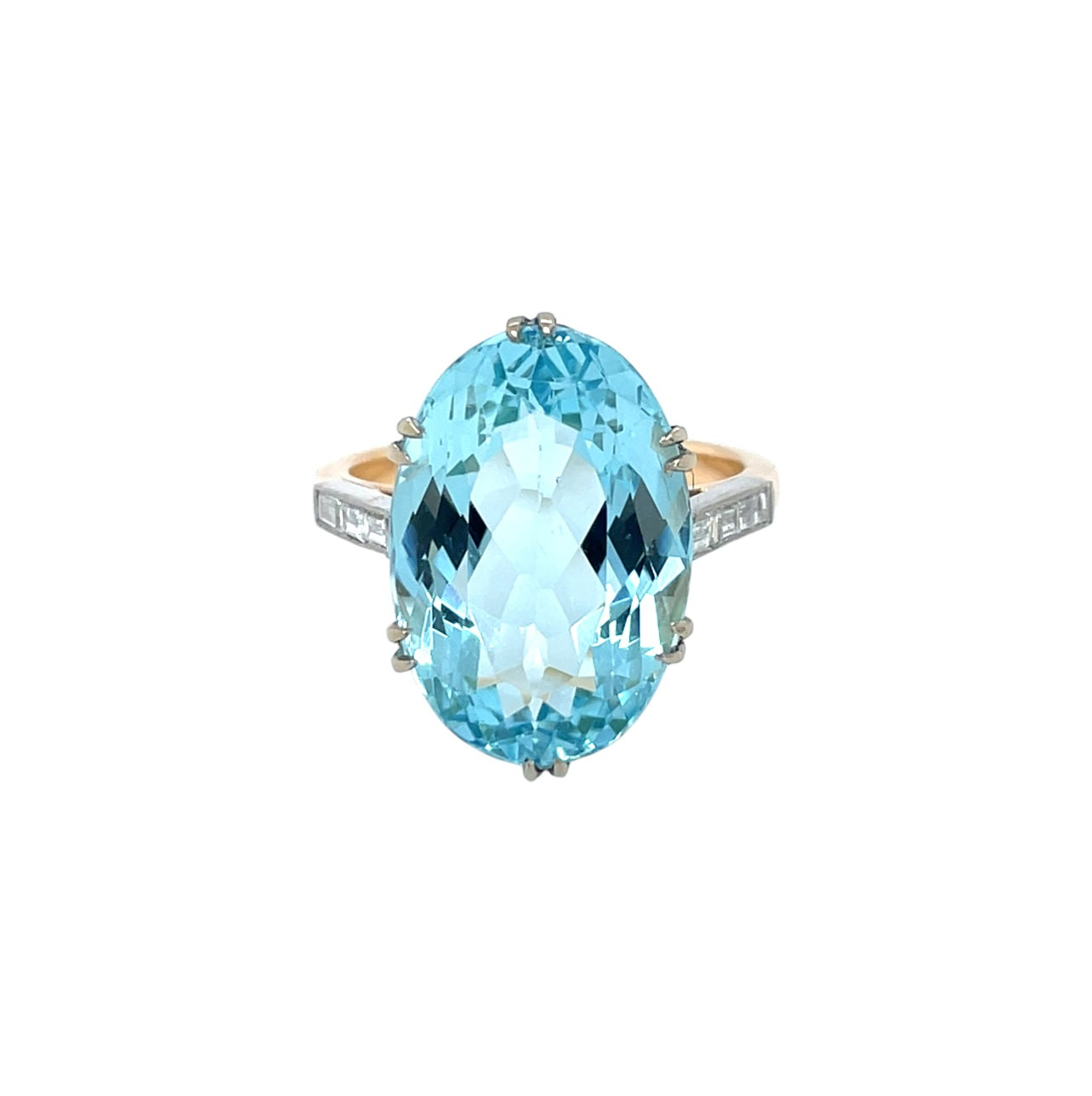 14ct Yellow & White Gold Aquamarine & Diamond Ring (M)