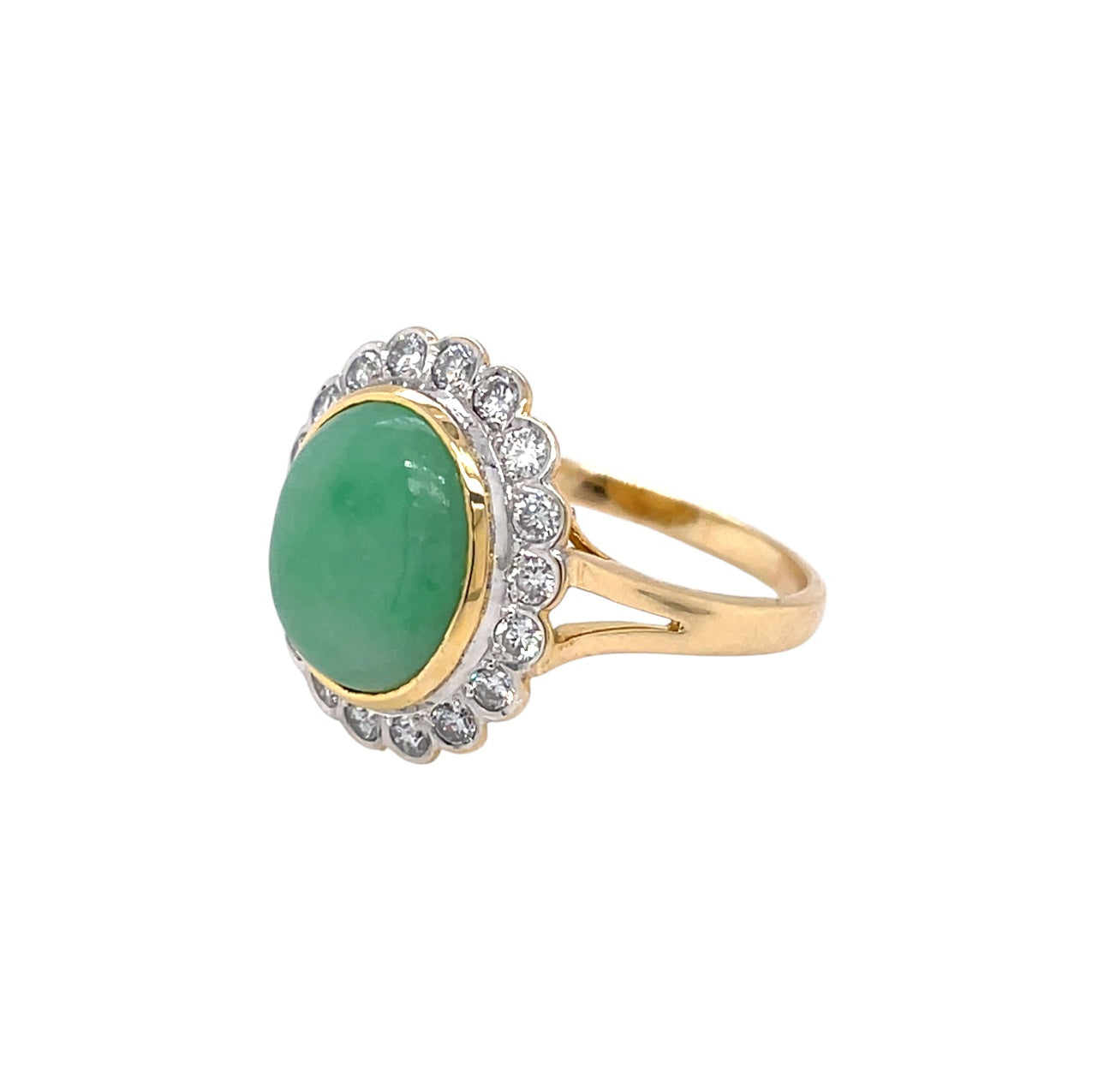 18ct Yellow Gold Jade & Diamond Ring (S)