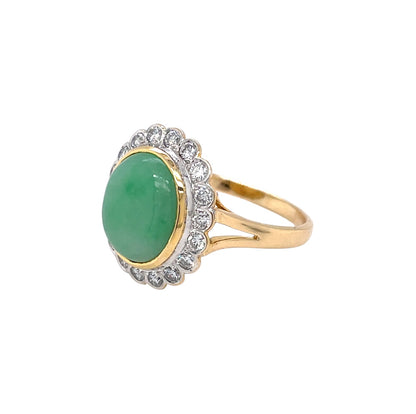 18ct Yellow Gold Jade & Diamond Ring (S)