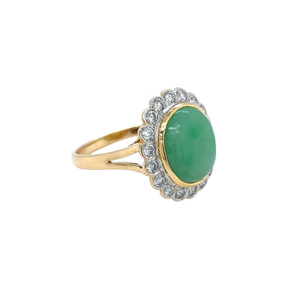 18ct Yellow Gold Jade & Diamond Ring (S)