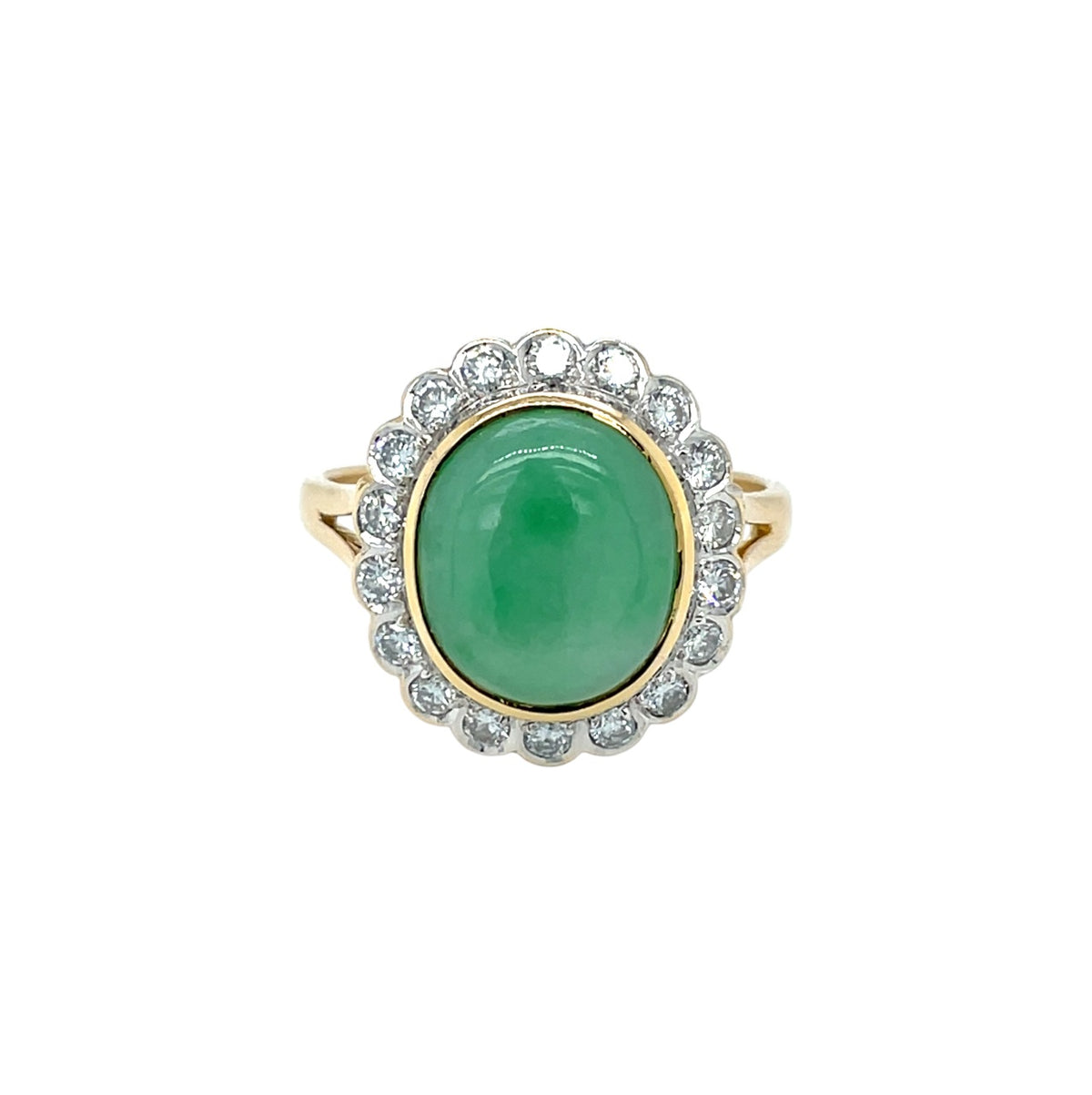 18ct Yellow Gold Jade & Diamond Ring (S)
