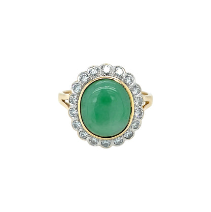 18ct Yellow Gold Jade & Diamond Ring (S)
