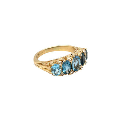 18ct Yellow Gold Carved Head Aquamarine & Diamond Ring (K1/2)