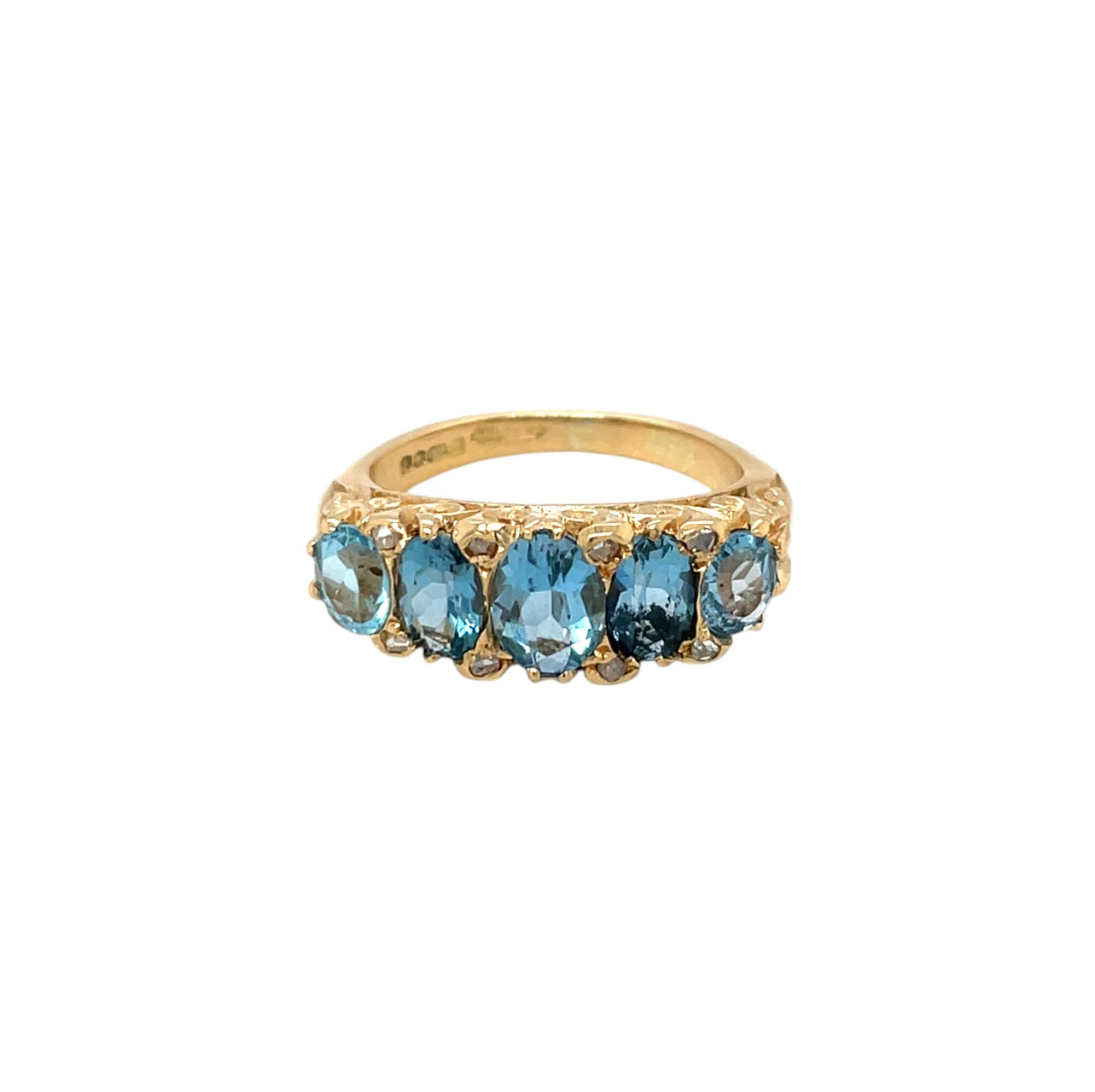18ct Yellow Gold Carved Head Aquamarine & Diamond Ring (K1/2)