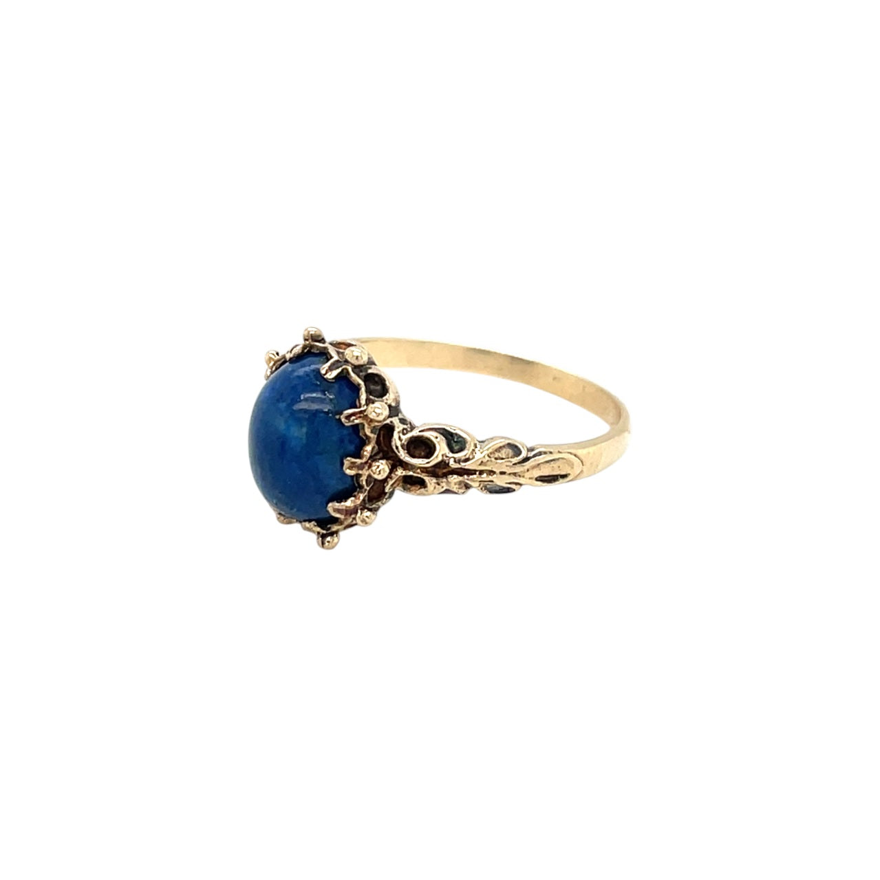 9ct Yellow Gold Lapis Cabochon Ring (L1/2)