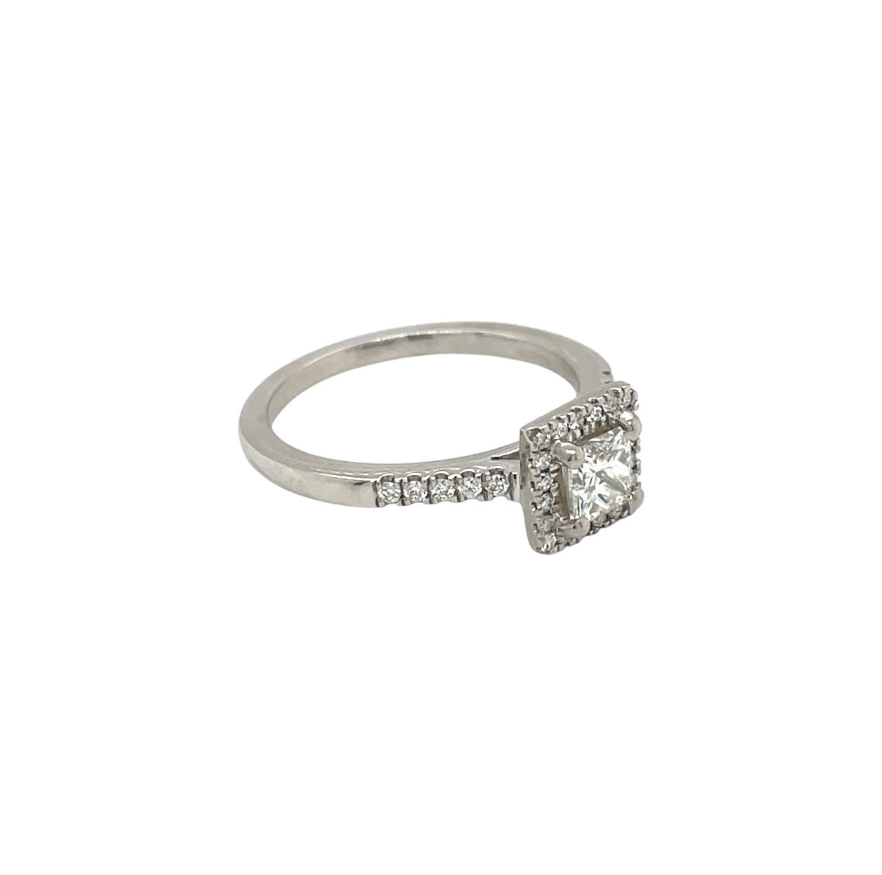 Platinum Princess Cut Diamond Halo Ring (O)