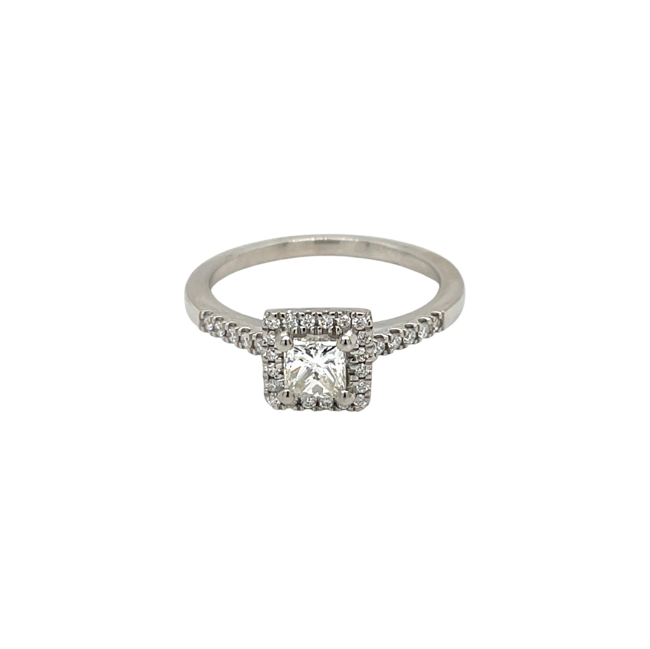 Platinum Princess Cut Diamond Halo Ring (O)