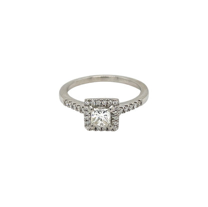 Platinum Princess Cut Diamond Halo Ring (O)