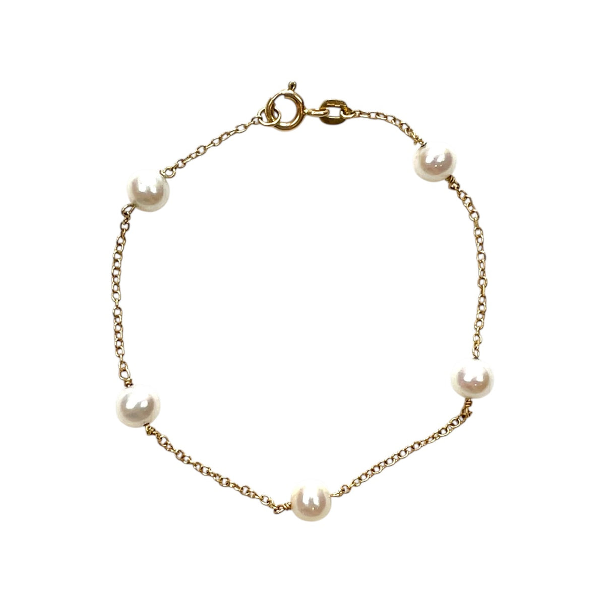 18ct Yellow Gold Pearl Chain Bracelet (8")