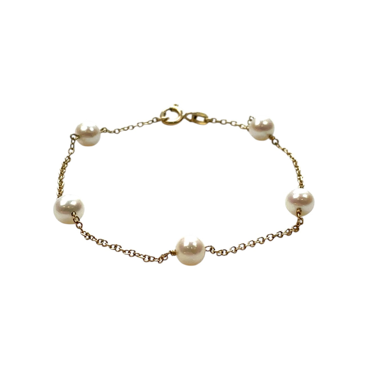 18ct Yellow Gold Pearl Chain Bracelet (8")