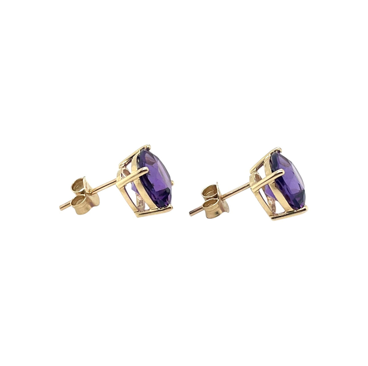 9ct Yellow Gold Cushion Amethyst Claw Set Stud Earrings