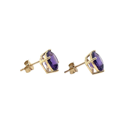 9ct Yellow Gold Cushion Amethyst Claw Set Stud Earrings